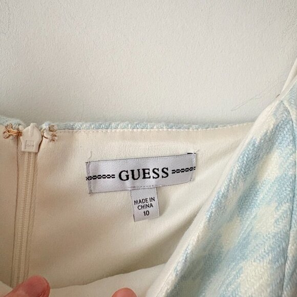Guess Caroline Tweed Check Dress Blue White Size 10 - Picture 6 of 7